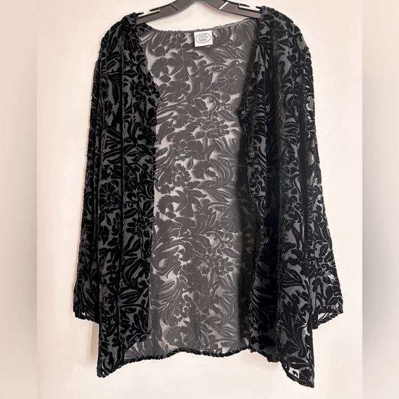 VINTAGE LAURA ASHLEY 90s Burnout Velvet Sheer Button Top Whimsigoth Witchy Sz XL - Picture 3 of 11